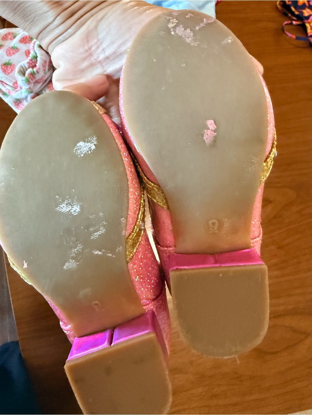 Girls Pink Glitter Princess Bow Mary Jane dress up Shoes Sz 9 - Picture 2 of 3